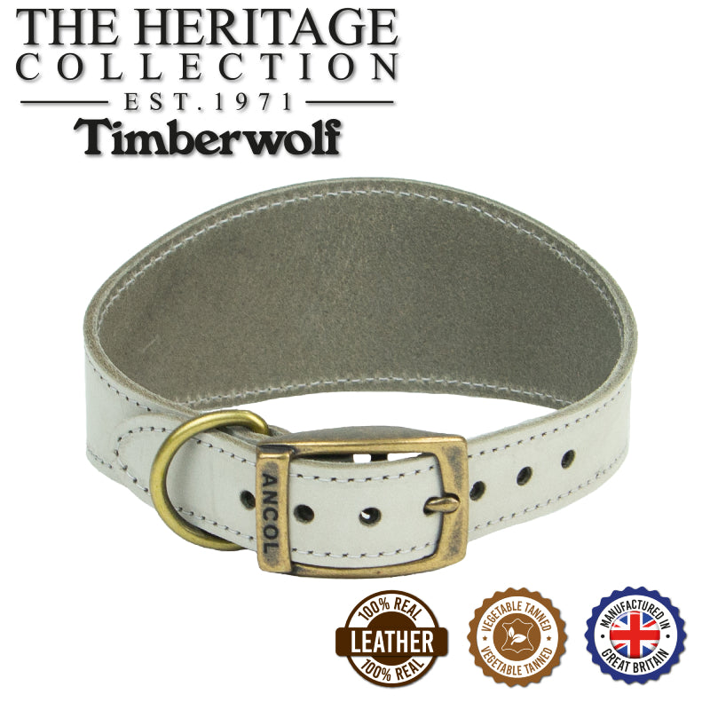 Ancol Timberwolf Leather Greyhound Collar Light Grey 34-43cm