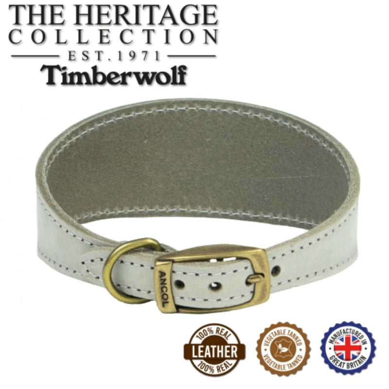 Ancol Timberwolf Leather Whippet Collar Light Grey 30-34cm