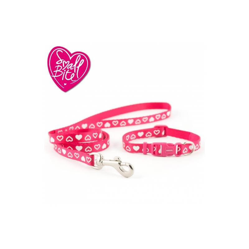 Ancol Small Bite Heart Collar Lead Set Raspberry