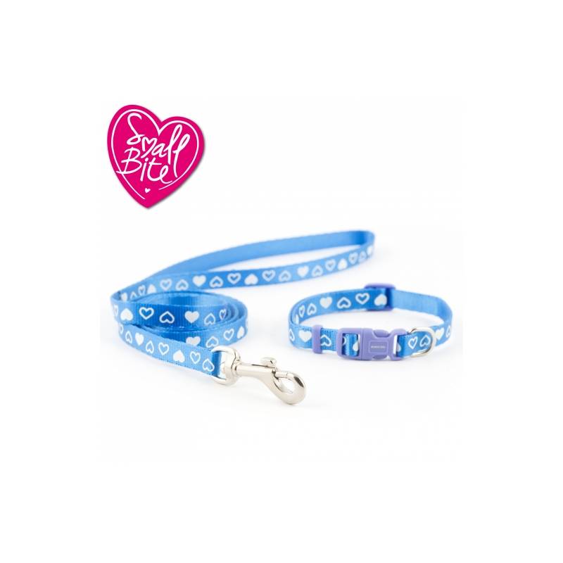 Ancol Small Bite Heart Collar Lead Set Blue for small dogs.
