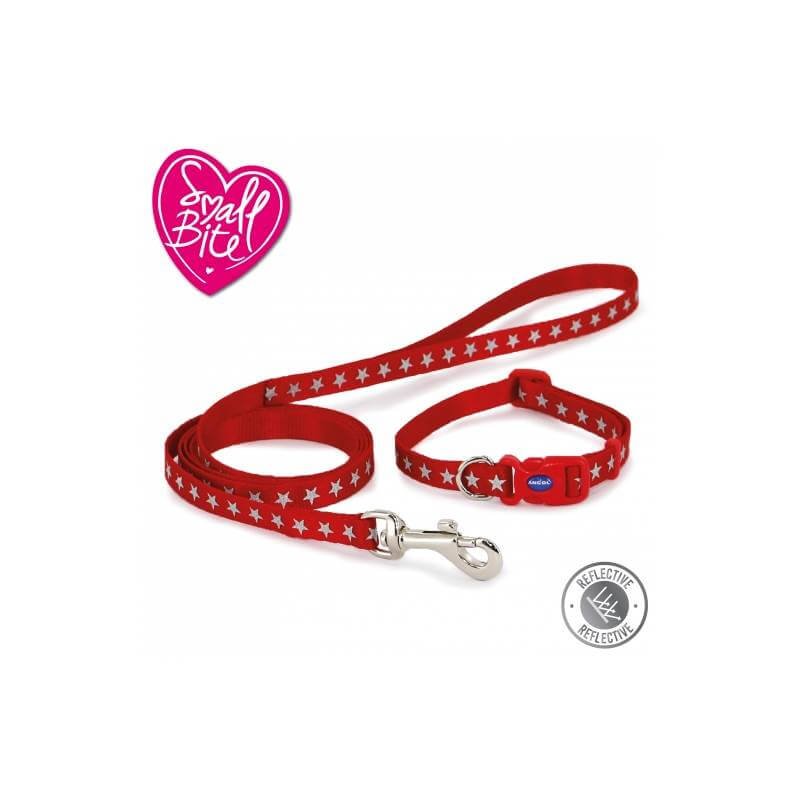 Ancol Small Bite Reflective Star Collar Lead Set Red