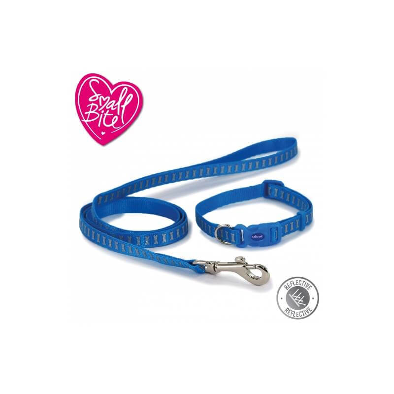 Ancol Small Bite Reflective Bone Collar Lead Set Blue