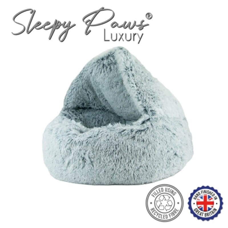 Ancol Plush Cove Bed 70cm Slate Grey: UK-made, hooded, non-slip, recycled filling, ultra-soft.