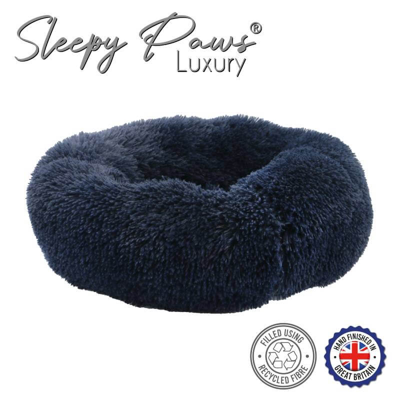 Ancol Superplush Donut Bed Navy, made in Great Britain with recycled fiber.