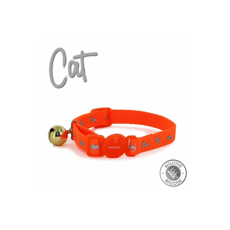 Ancol High Vis Cat Collar Orange with bell and reflective details; features a break-away clip.