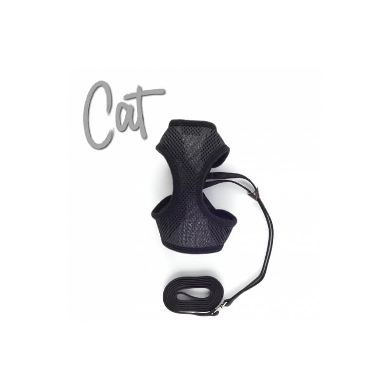 Ancol Soft Cat Harness &amp; Lead Black—adjustable harness and leash set for cats.