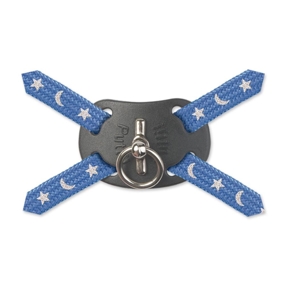 Ancol Cat Harness &amp; Lead Set Black with blue star and moon shoelaces and metal fastener.