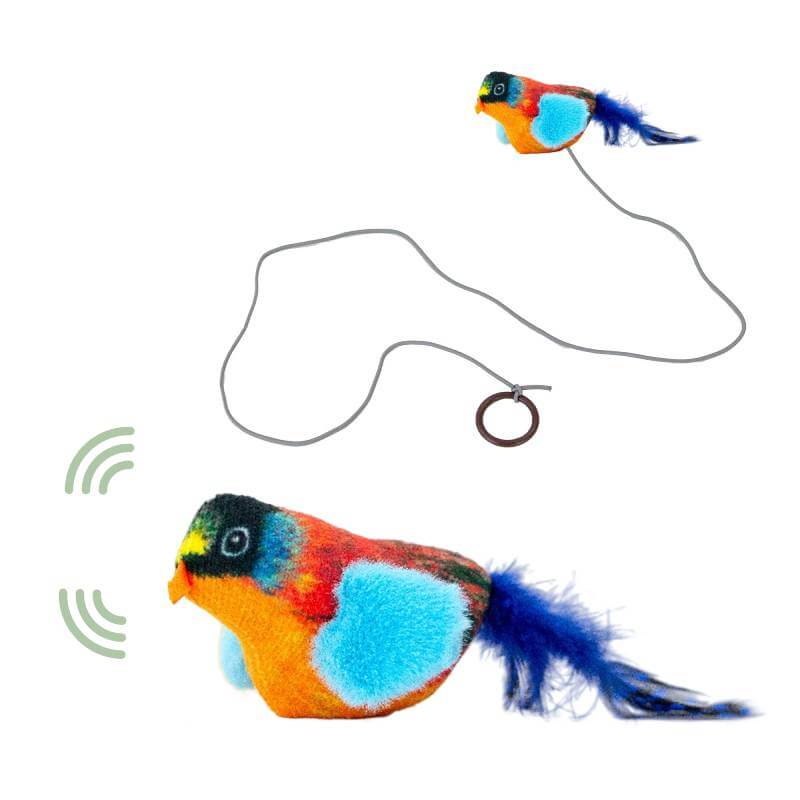 Ancol Chirping Bull Finch Cat Toy: bird-shaped, interactive, with sound near the beak.