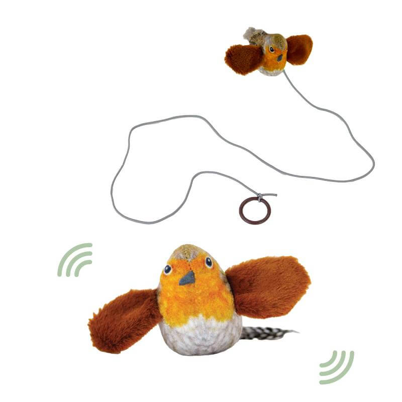 Ancol Chirping Robin Cat Toy: Plush bird on a ring string to stimulate your cat’s hunting instincts.