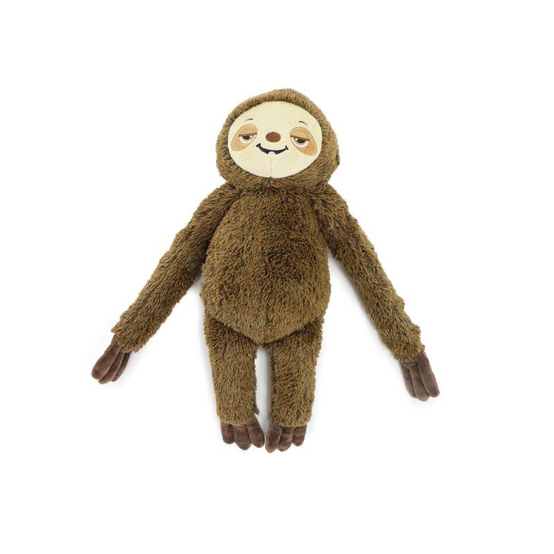 Ancol Cuddle Sleepy Sloth Dog Toy features long arms, brown fur, and a smiling face.