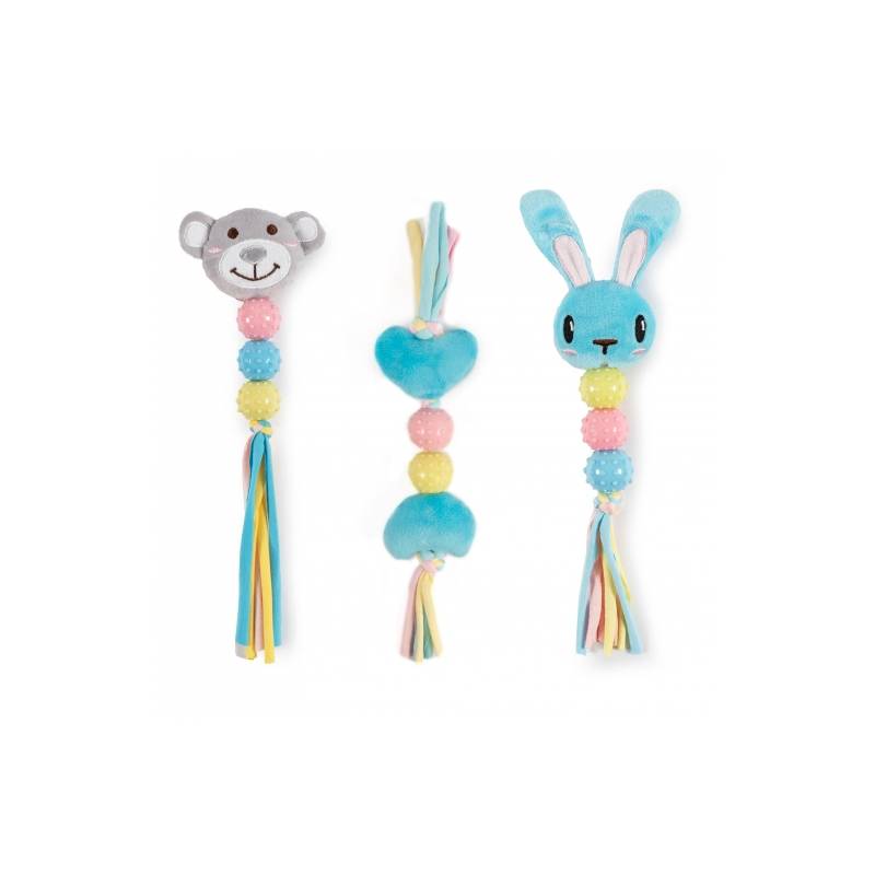 Ancol Small Bite Bear Bunny and Heart Teether—colorful animal plush baby toy with teething features.
