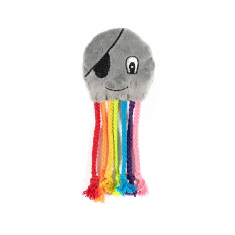 Ancol Small Bite Octopus: Plush eco-friendly dog toy with rainbow tentacles and a cute smile.