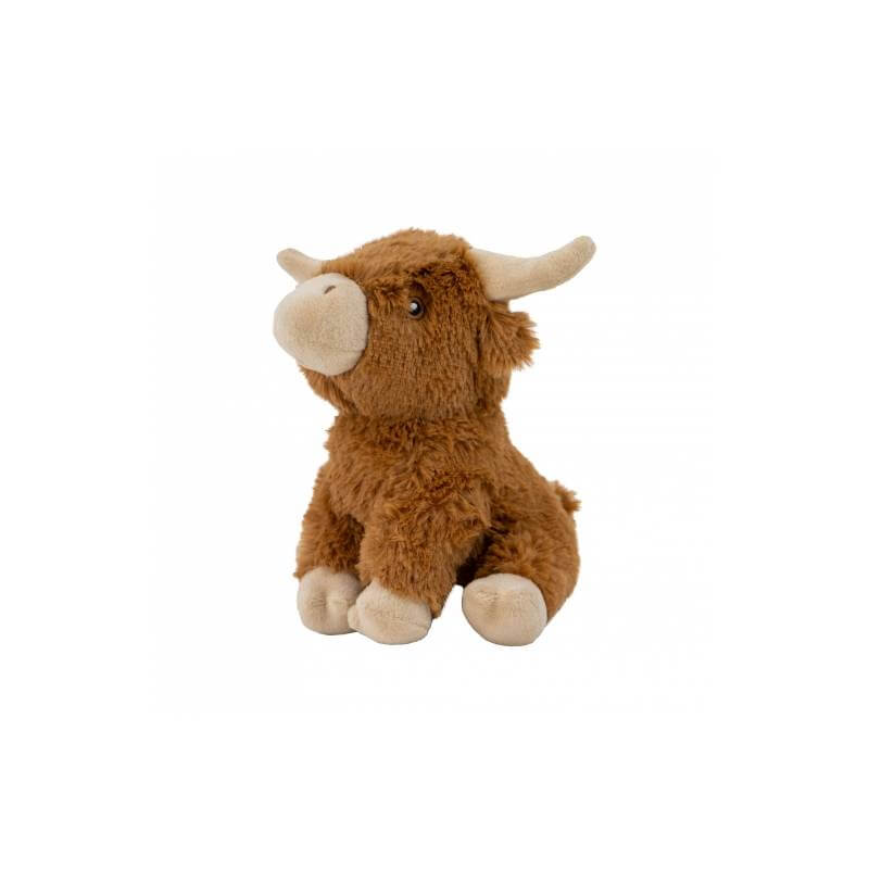 Ancol Small Bite Highland Cow—eco-friendly plush toy for small dogs, brown with cream details.