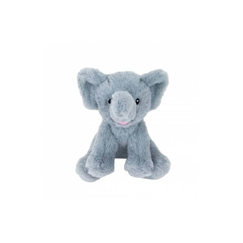 Ancol Small Bite Grey Elephant plush puppy toy with large ears, sitting and facing forward.