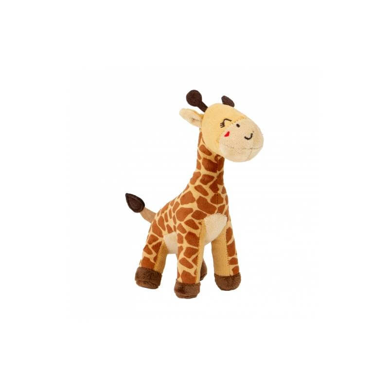 Ancol Small Bite Giraffe is an eco-friendly dog toy featuring a smiling face and brown spots.