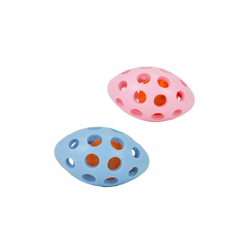 Ancol Small Bite Flashing Rugby Ball for interactive play, with holes and orange balls inside.