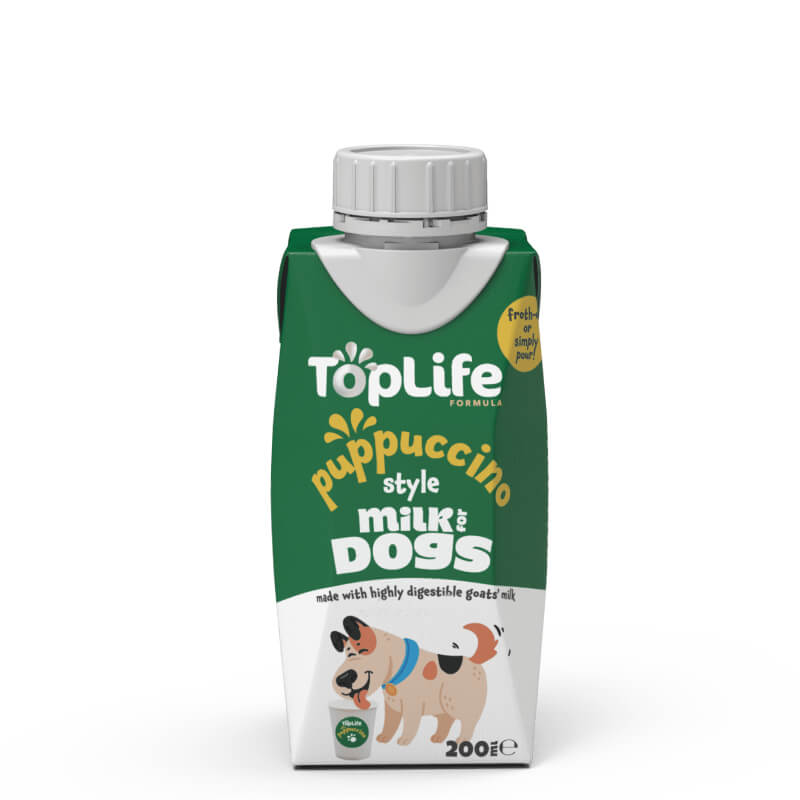 Toplife Puppucino Style Milk for Dogs, 200ml carton, green and white.