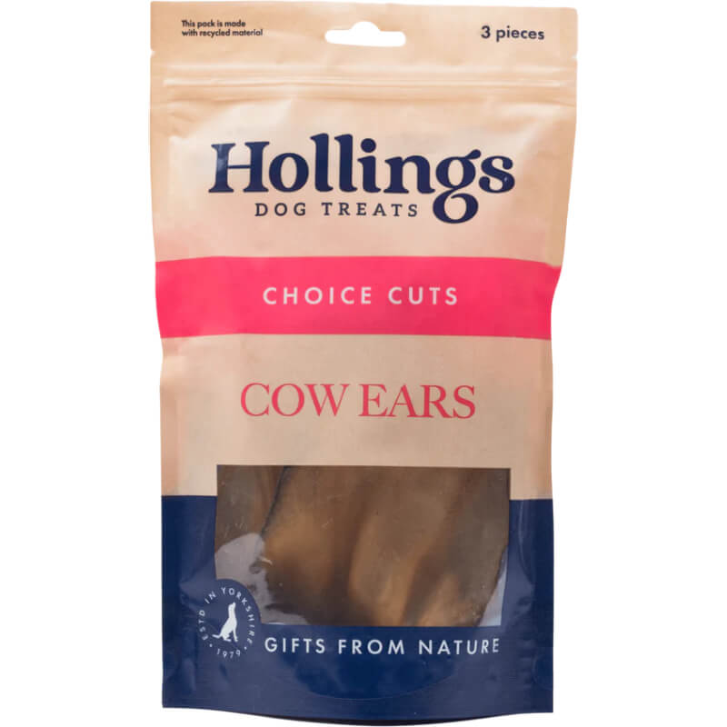 Hollings Cow Ears 3'S—natural, high protein chews your dog will love.