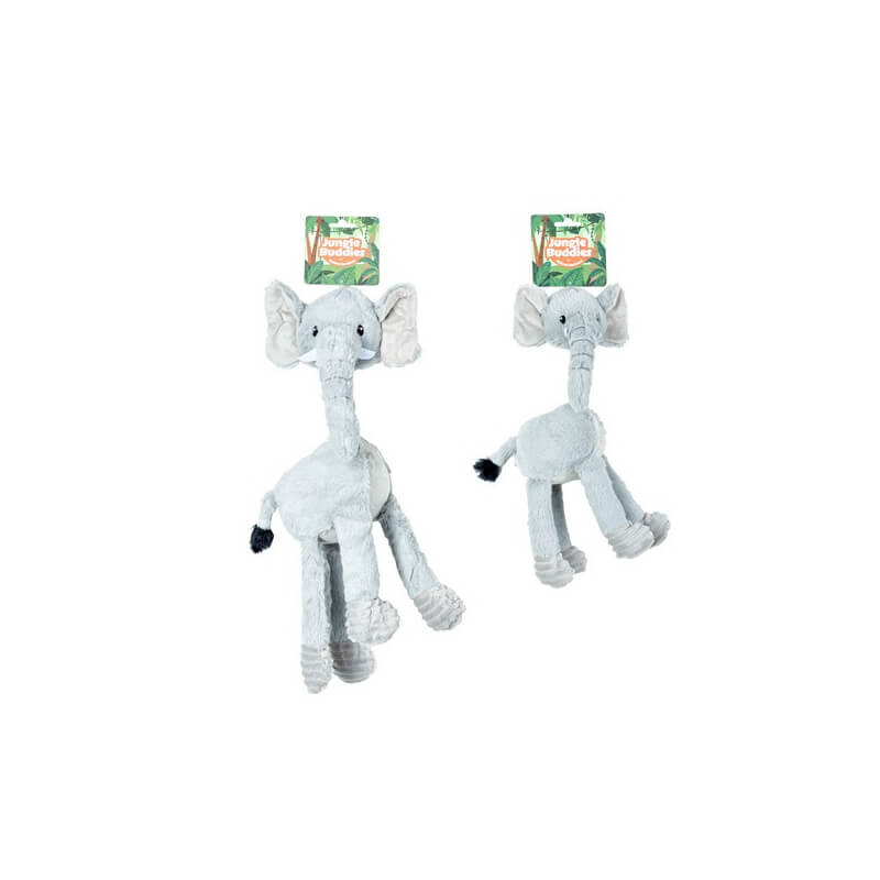 Two Animal Instincts Jungle Buddies Plush Elephants with tags, front and back on white background.