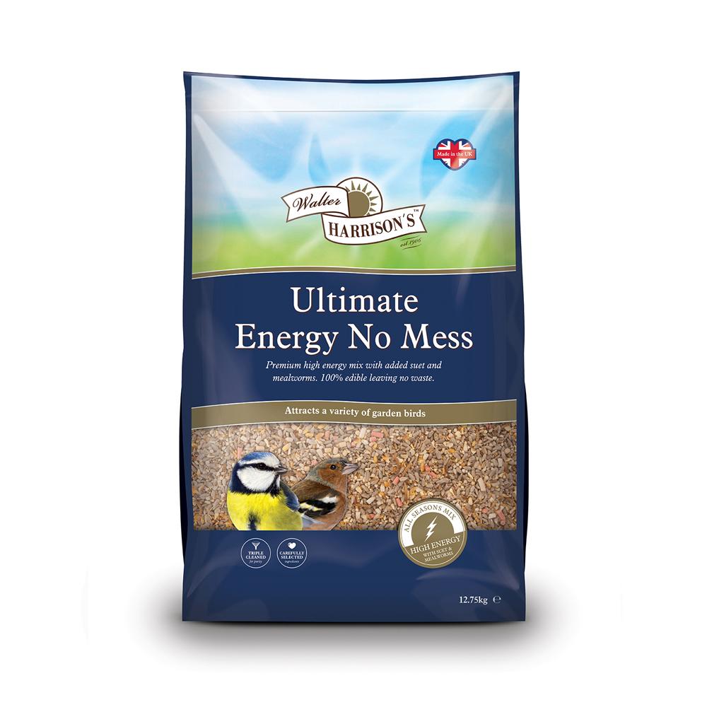 Harrisons Ultimate Energy No Mess bird food bag with birds on the front.