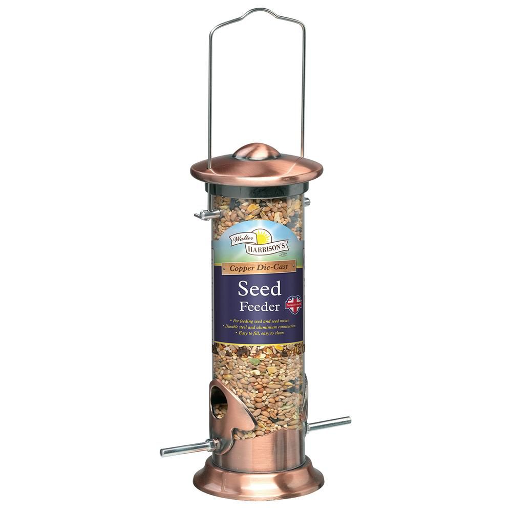 Harrisons Walter Harrisons Die Cast Seed Feeder with mixed seeds and sturdy metal perches.