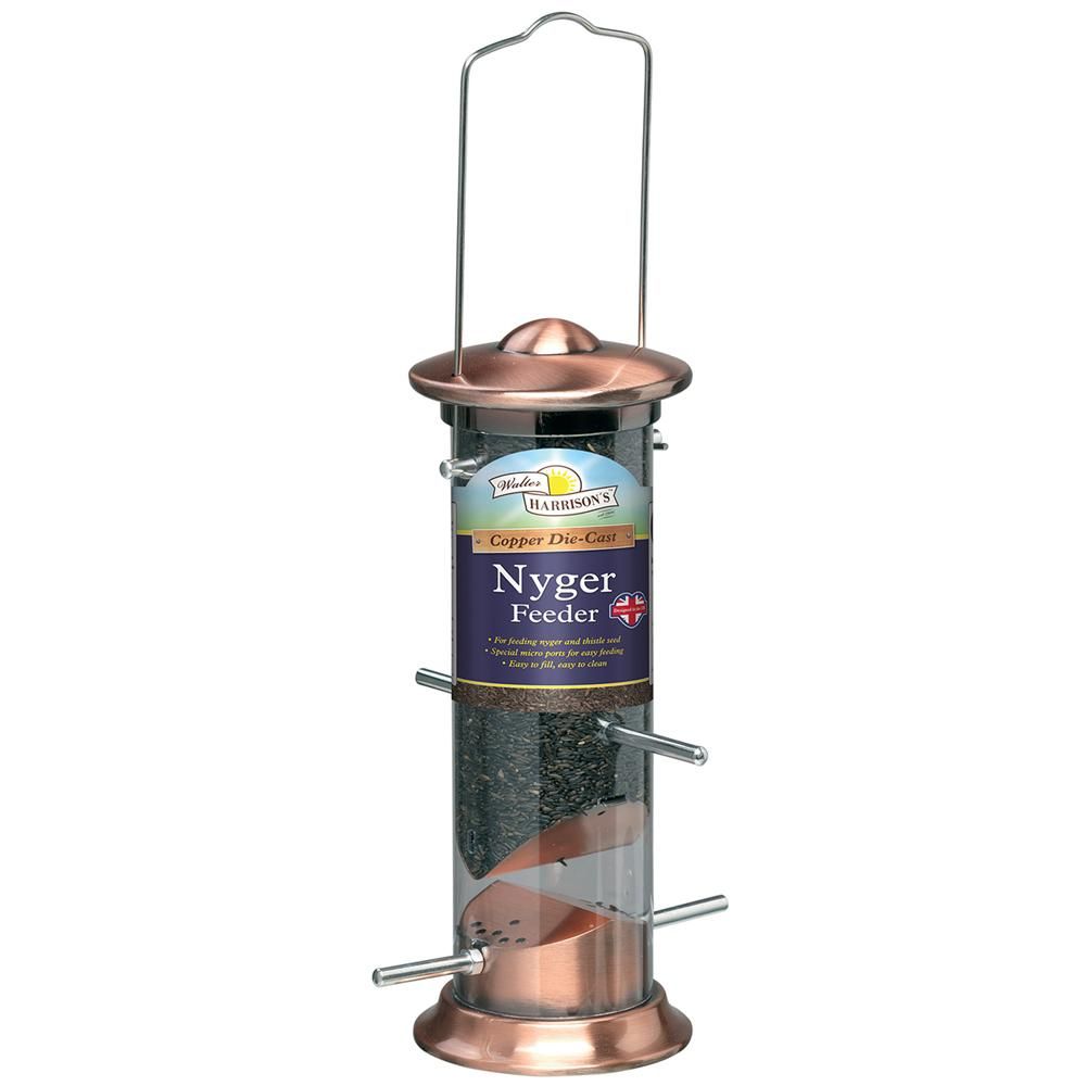 The Harrisons Walter Harrisons Die Cast Nyger Seed Feeder comes filled with seeds.