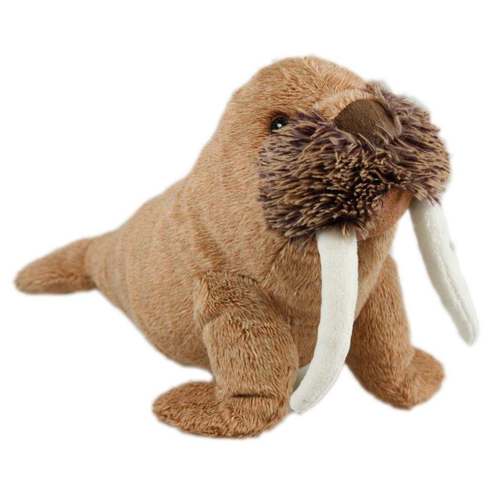 Animal Instincts Snow Mates Winston Walrus plush dog toy with white tusks and furry mustache.