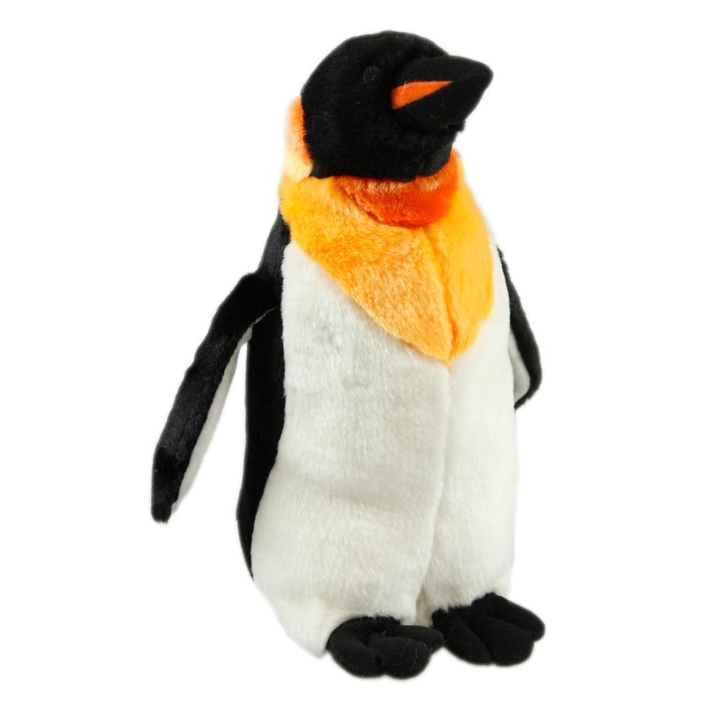 Animal Instincts Snow Mates Pedro Penguin plush dog toy, black, white &amp; orange, stands upright.