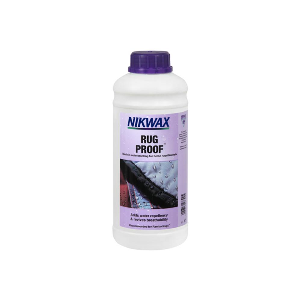 Nikwax Rug Proof Wash In Waterproofing: perfect for horse rugs, white bottle with purple cap.