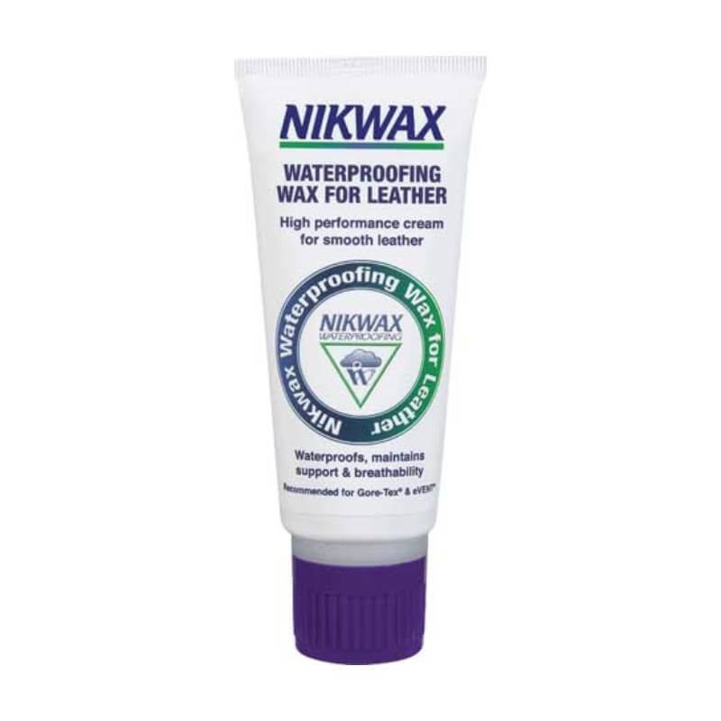Nikwax Waterproofing Wax For Leather Cream 100ml, for footwear, with purple cap.