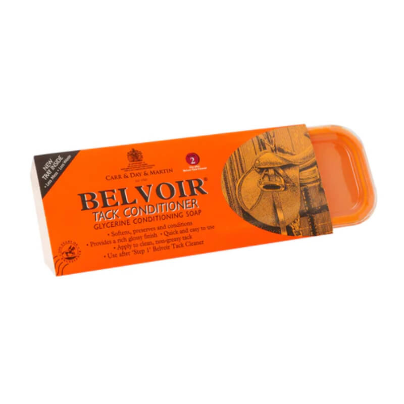 Orange box of Carr Day Martin Belvoir Conditioning Soap 250g for leather care.