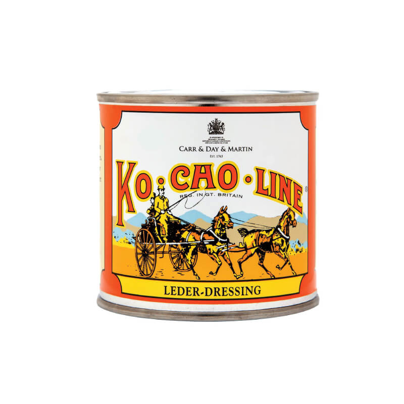 A 225g tin of Ko-Cho-Line Leather Dressing with a horse and carriage illustration.