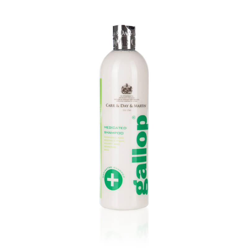 Gallop Medicated Shampoo 500ml in a white bottle with green and silver accents for sensitive skin.