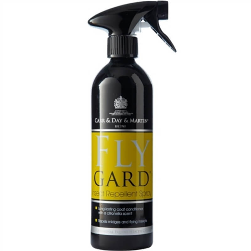 Carr Day Martin Flygard 500ml black spray bottle with yellow and white label.