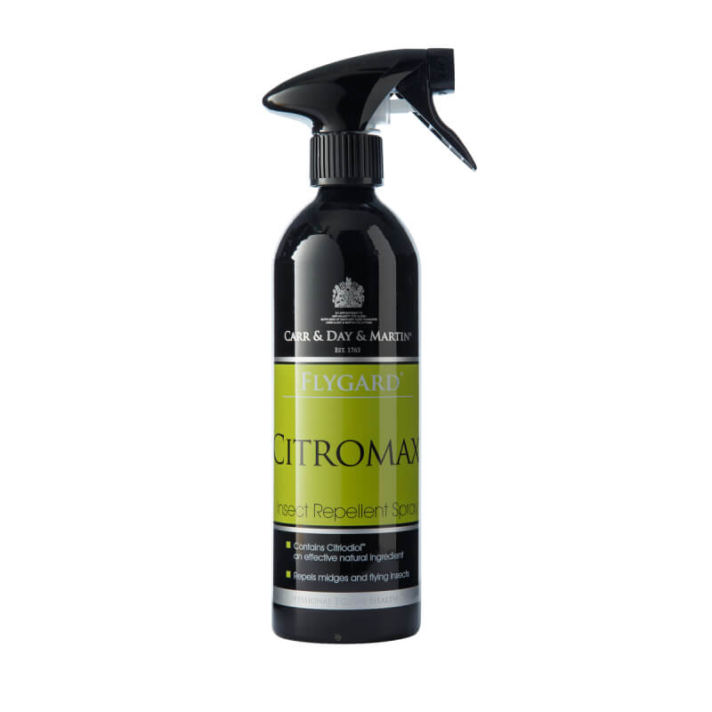 Carr Day Martin Citromax 500ml, a natural midge and horse fly spray in a black bottle.