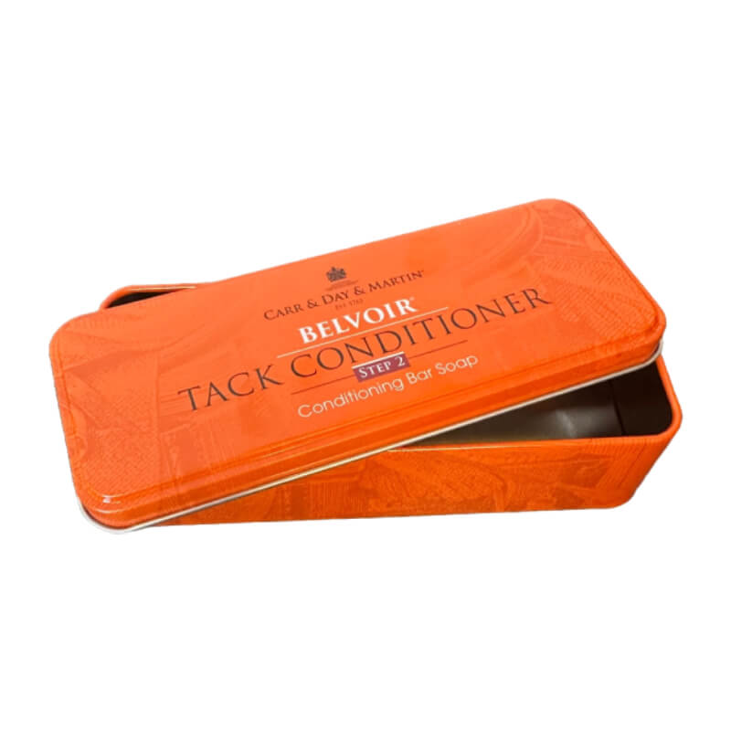 Carr Day Martin Belvoir Conditioning Soap 250g in storage tin with partially open lid.