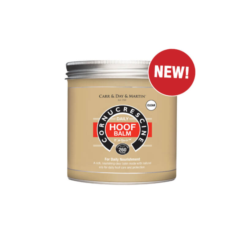 Carr Day Martin Cornucrescine Clear Hoof Balm 500ml with a red NEW! label on the lid.
