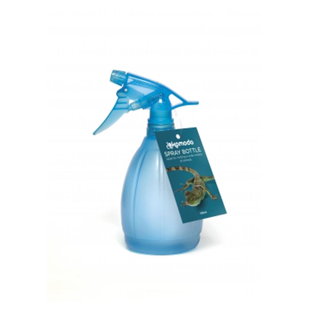 Komodo Spray Bottle 550ml, blue plastic with label, ideal for misting animals and info.