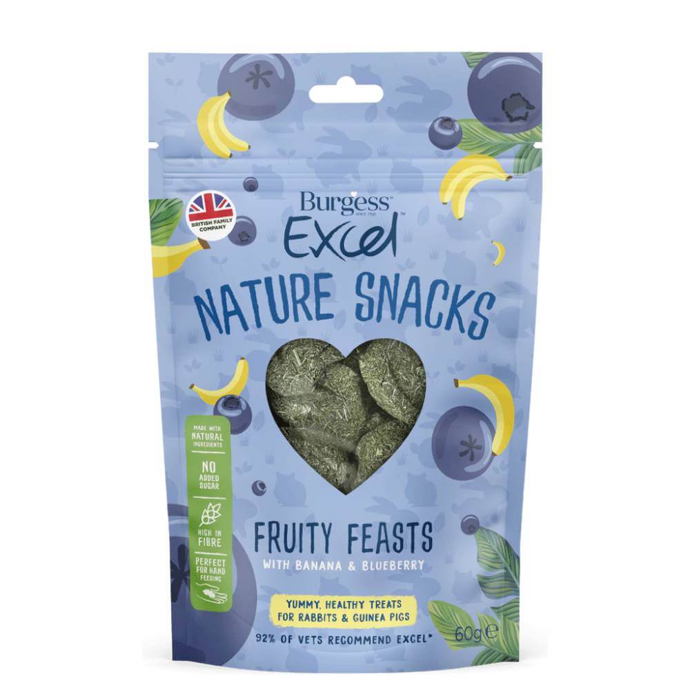 Burgess Excel Fruity Feasts with Banana &amp; Blueberry 60g for rabbits and guinea pigs.