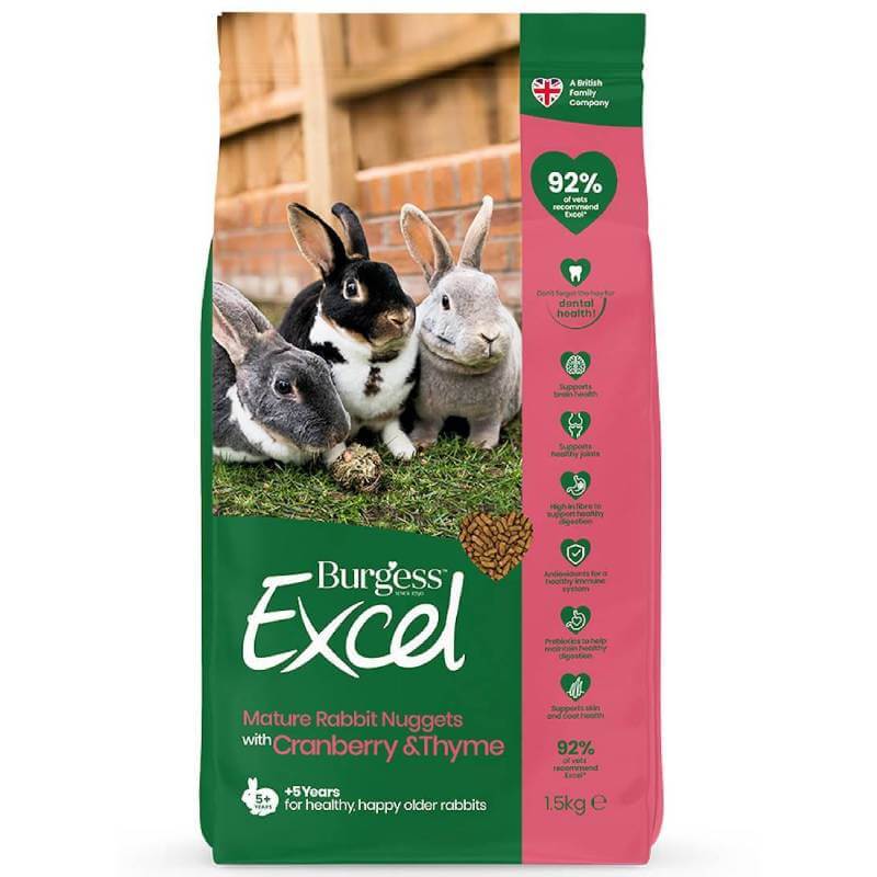 Burgess Excel Mature Rabbit Nuggets Cranberry &amp; Thyme 1.5kg-Pet n Pony-Burgess