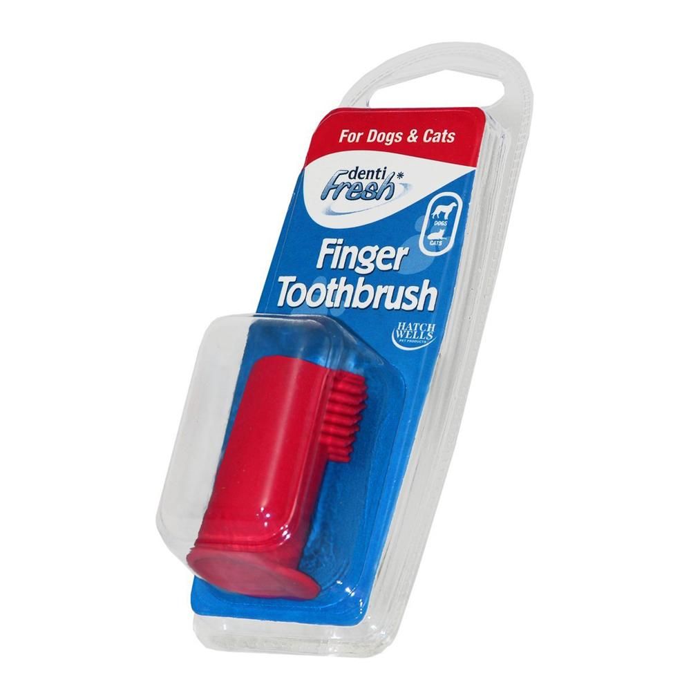 Hatchwells Finger Toothbrush: soft-bristled, for dogs &amp; cats, in blue/white pack.
