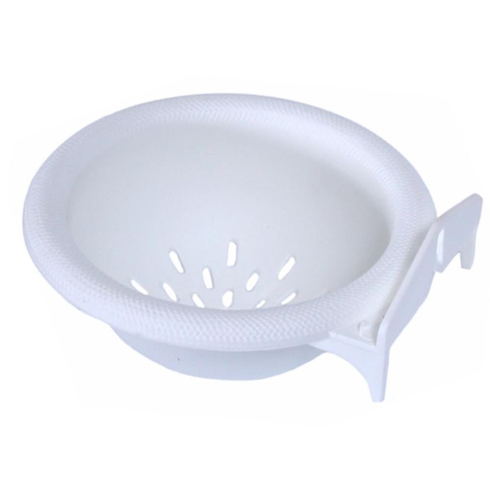 Hatchwells Canary Nest Pan: white plastic with holes and bird grip rim for sink edge attachment.