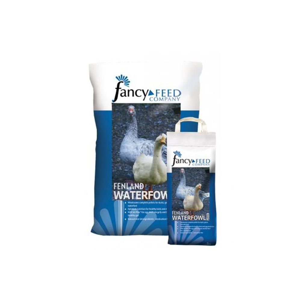 Two 20kg bags of Fancy Feeds Fenland Waterfowl Pellets to support egg production in geese and ducks.