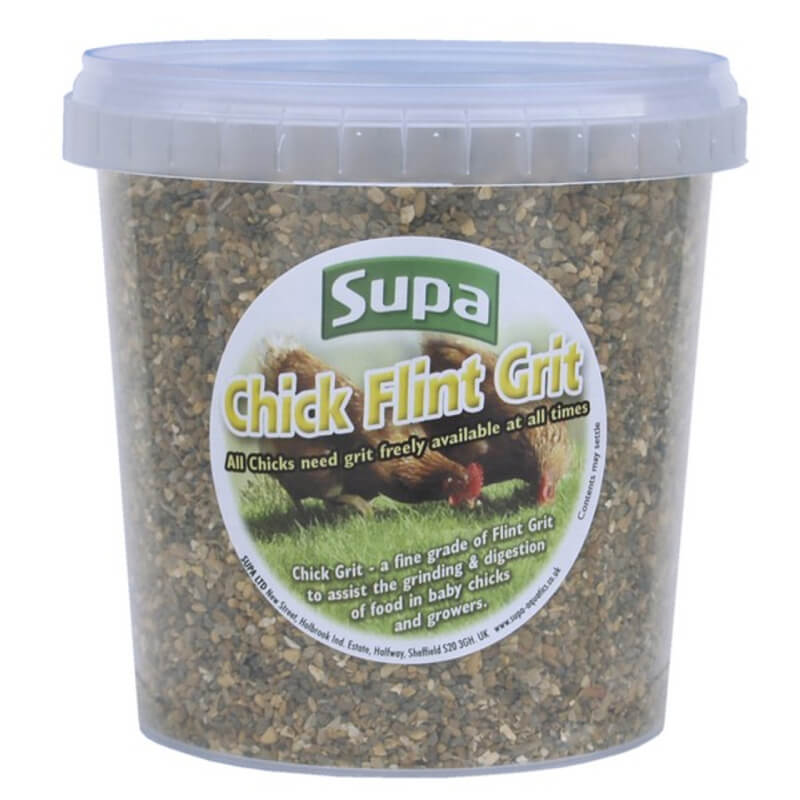 Supa Chick Flint Grit 1Ltr in a plastic tub with clear lid and Supa product label.