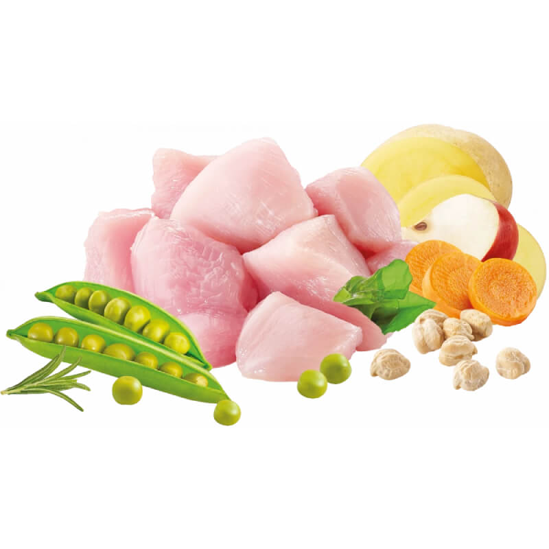 Natures Menu High in Meat No Grain Cat Food Turkey with chicken, peas, chickpeas, potato & carrot.