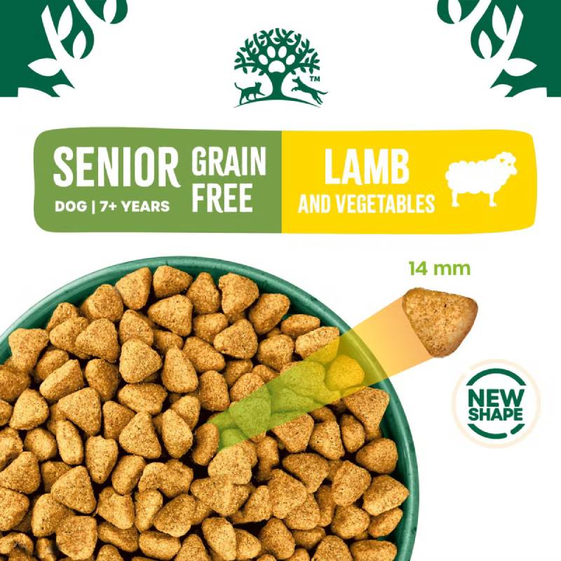 James Wellbeloved Lamb & Veg Senior dog food with new 14mm grain-free hypoallergenic kibble.