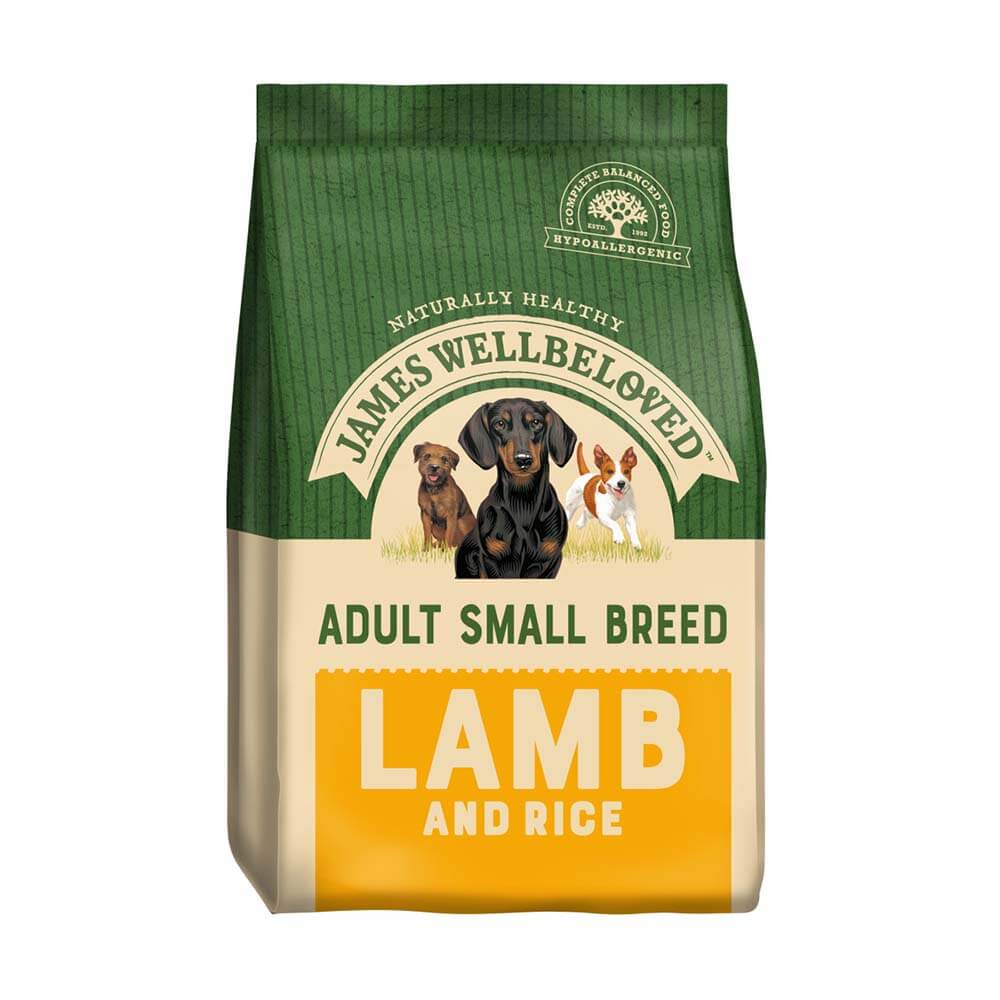 James Wellbeloved Small Breed Adult Lamb &amp; Rice hypoallergenic dog food for adults.