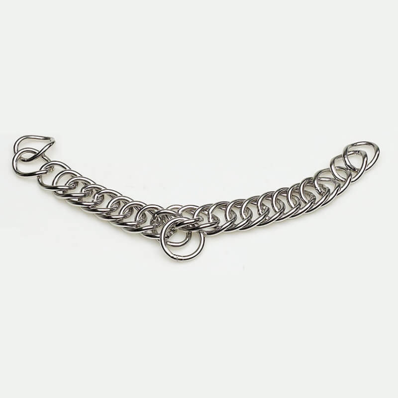 Lorina Curb Chain Double Link 9.5" metal dog training collar with loop and end rings.