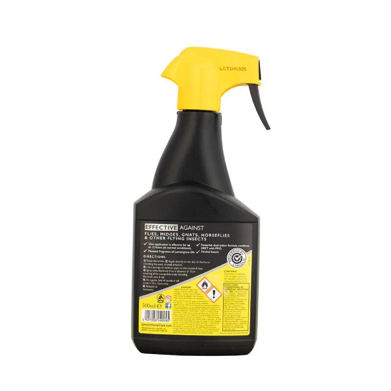 Lincoln Fly Repellent 500ml by Lincoln offers long-lasting protection for horses.