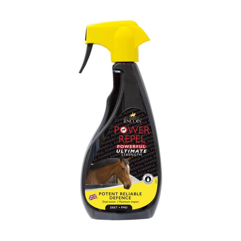 Lincoln Power Repel 500ml spray bottle by Lincoln with DEET and yellow trigger for horseflies.